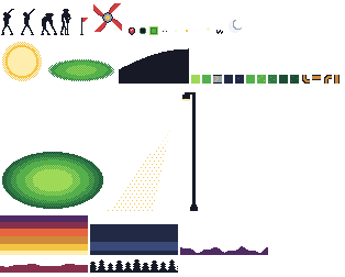 Pocket Links reusable sprite, tile, and background asset sheet