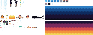 Bluewater reusable sprite, tile, and background asset sheet